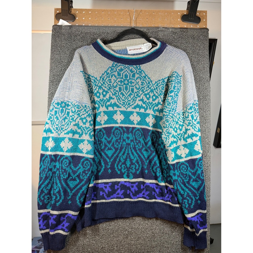McGregor Crew Neck Sweater Mens Large Multi-Color Vintage Intarsia Knit Pullover